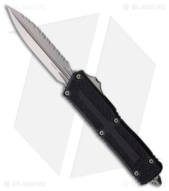 Microtech Scarab II Gen III D/E OTF Automatic Knife Black Al (4" SW Full Serr)