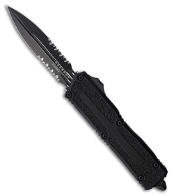 Microtech Scarab II D/E OTF Automatic Knife Black Aluminum (3.9" Two-Tone Serr)