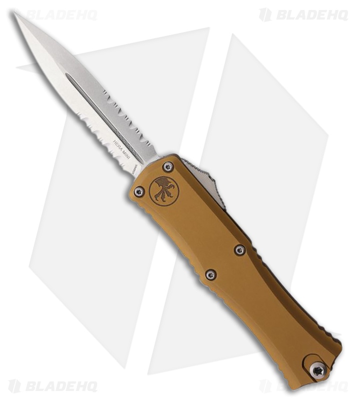 Microtech Hera II Mini D/E OTF Automatic Knife Tan Aluminum (3" Stonewash Serr)