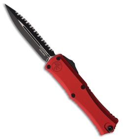 Microtech Hera II Mini D/E OTF Automatic Knife Red Aluminum (3" Black Full Serr)