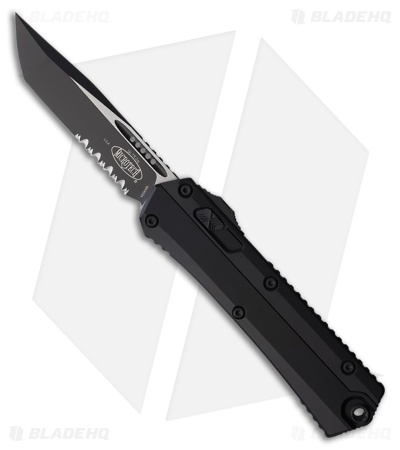 Microtech Glykon T/E OTF Automatic Knife Black Aluminum/Ti (3.75" Two-Tone Serr)