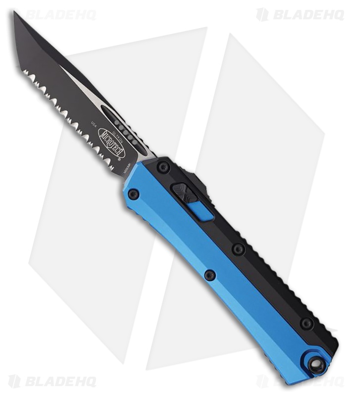 Microtech Glykon T/E OTF Automatic Knife Blue Aluminum/Ti (3.75" Two-Tone FS)