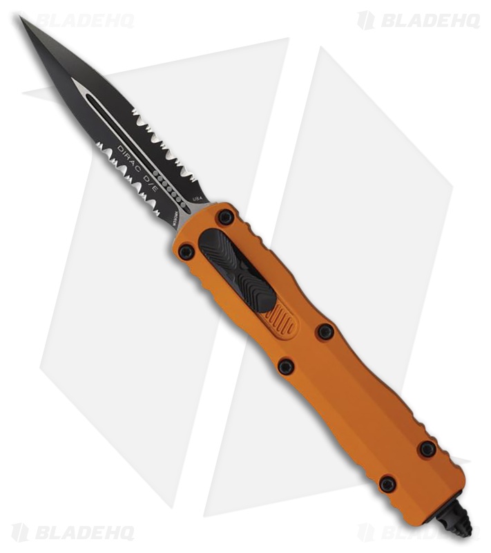 Microtech Dirac D/E OTF Automatic Knife Orange Tangerine Al (2.9" Two-Tone Serr)