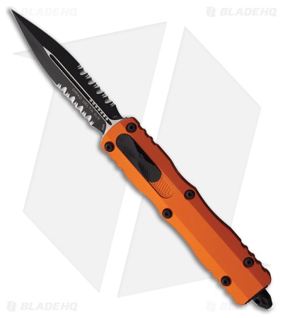 Microtech Dirac Delta D/E OTF Knife Orange Alluminum (3.75" Two-Tone Serr)