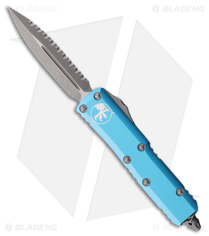 Microtech UTX-85 D/E OTF Automatic Knife Turquoise Al (3.1" Apoc Full Serr)