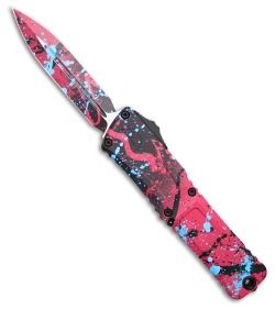 Microtech Combat Troodon Gen III D/E OTF Black/Pink Al (4" Blue Splatter)