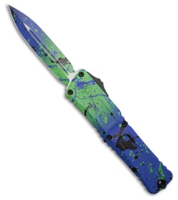 Microtech Combat Troodon Gen III D/E OTF Green Mamba/Blue Al (4" Black Splatter)