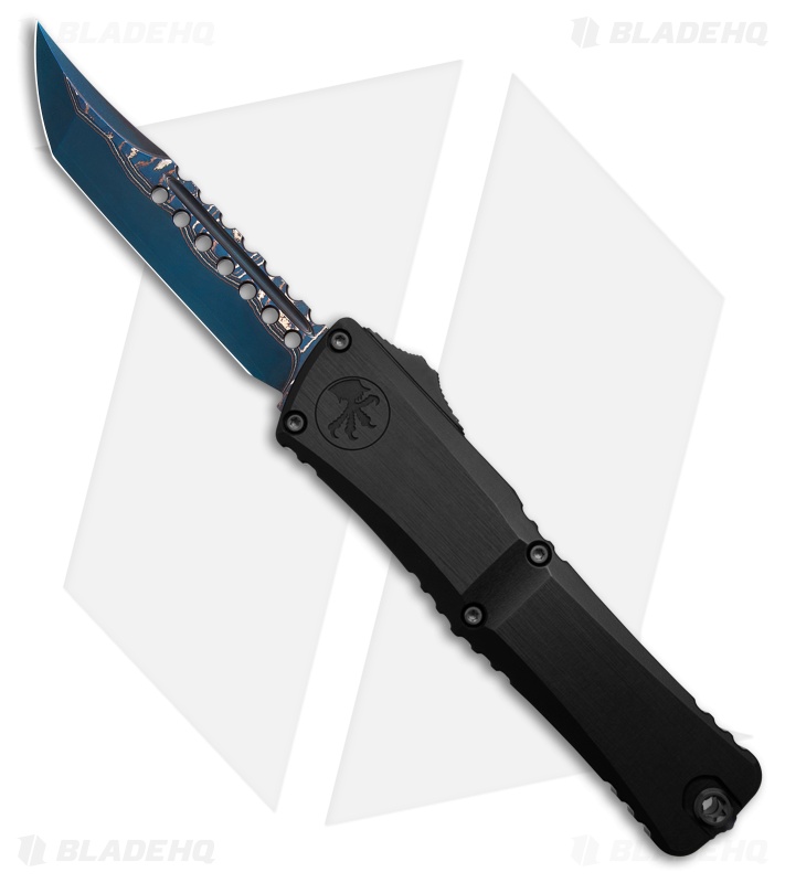 Microtech Combat Troodon LT Hellhound OTF Knife Black/Blue Accent (4" Coppermai)