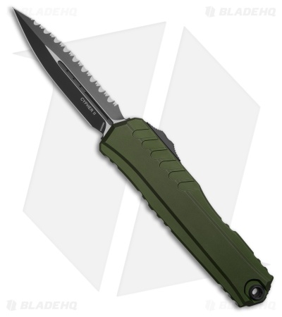 Microtech Cypher II D/E OTF Auto Knife OD Green Al (3.5" Two-Tone Full Serr)
