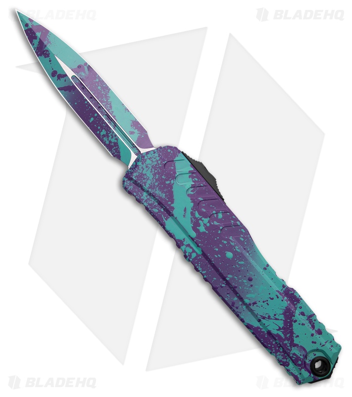 Microtech Cypher II D/E OTF Automatic Knife Baja/Purple Splatter (3.5" Splatter