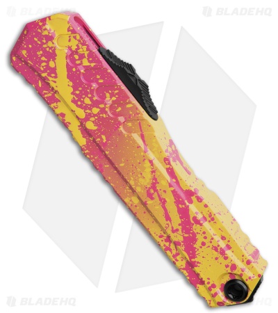 Microtech Cypher II D/E OTF Automatic Knife Corvette Yellow/Pink Splat (3.50")