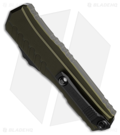 Microtech Cypher II Wharncliffe OTF Knife OD Green Al (3.5" Two-Tone Serr)