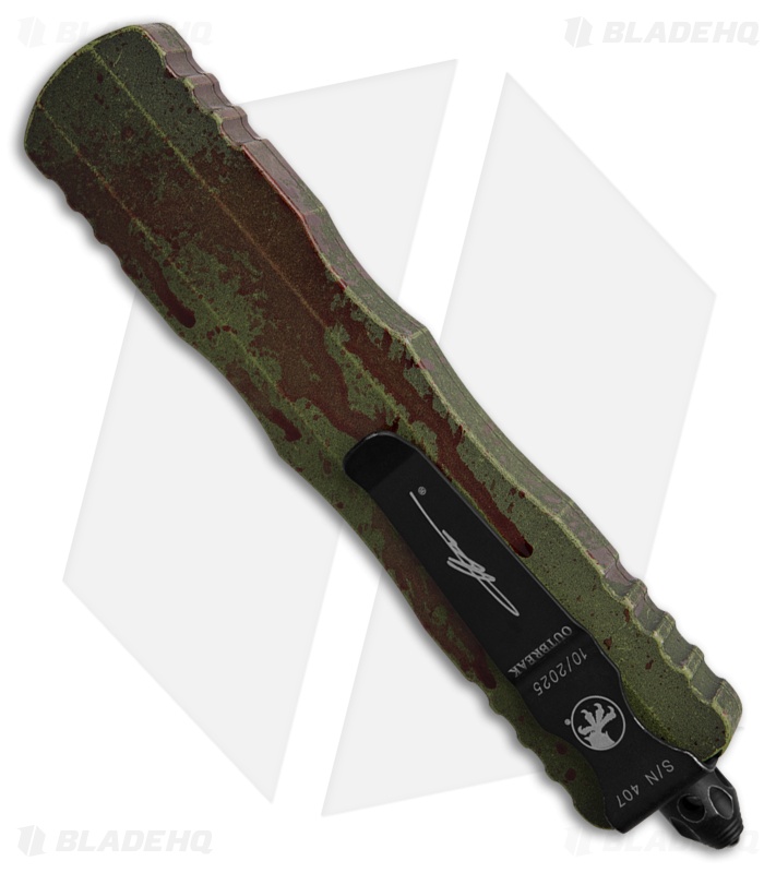 Microtech Dirac Delta Outbreak OTF Knife Green/Red Al (3.75" Dark SW Full Serr)