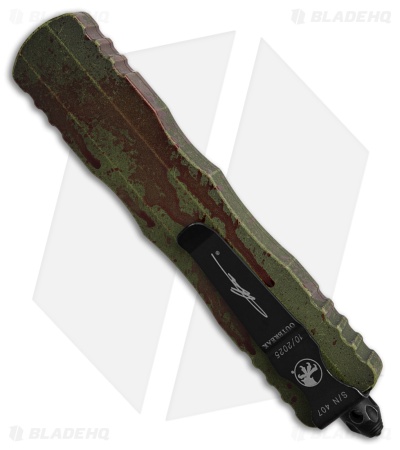 Microtech Dirac Delta Outbreak OTF Knife Green/Red Al (3.75" Dark SW Full Serr)