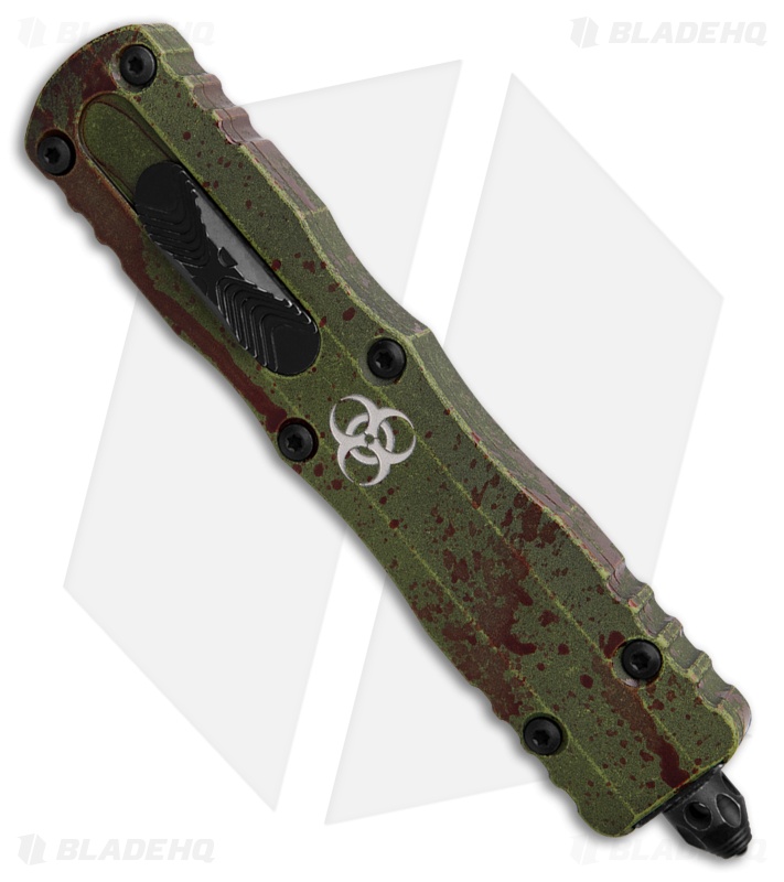 Microtech Dirac Delta Outbreak OTF Knife Green/Red Al (3.75" Dark SW Full Serr)