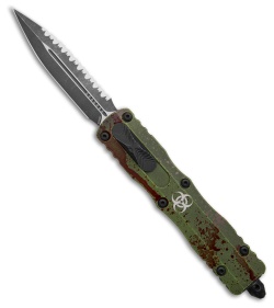 Microtech Dirac Delta Outbreak OTF Knife Green/Red Al (3.75" Dark SW Full Serr)