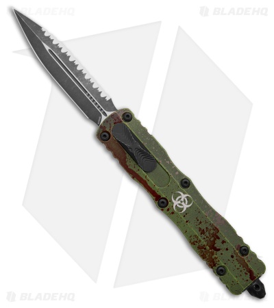 Microtech Dirac Delta Outbreak OTF Knife Green/Red Al (3.75" Dark SW Full Serr)