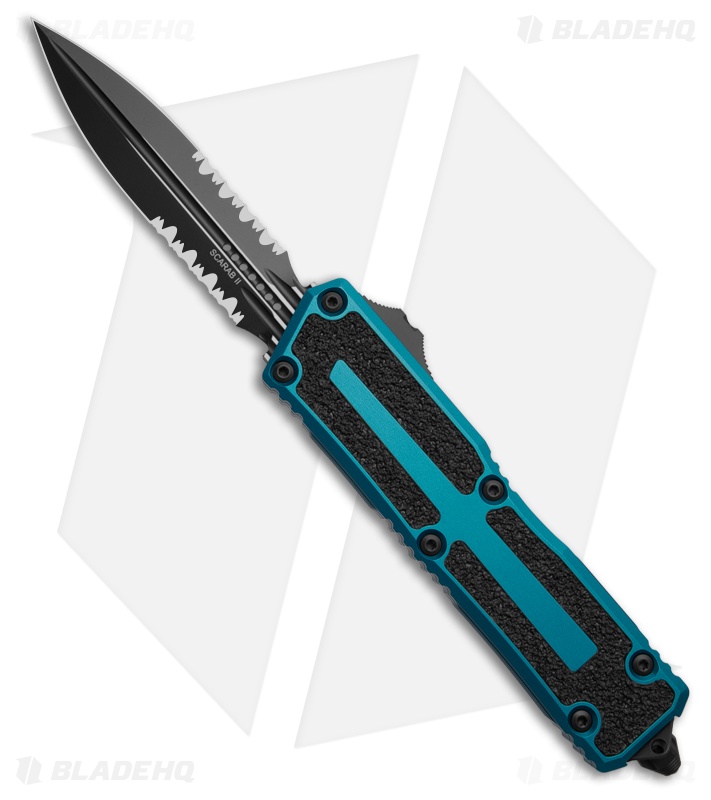 Microtech Scarab II Gen III D/E OTF Automatic Knife Blue Al (4" Black Serr)