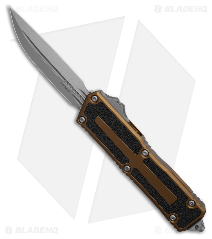 Microtech Scarab II Gen III D/E OTF Automatic Knife Tan Aluminum (4" Stonewash)