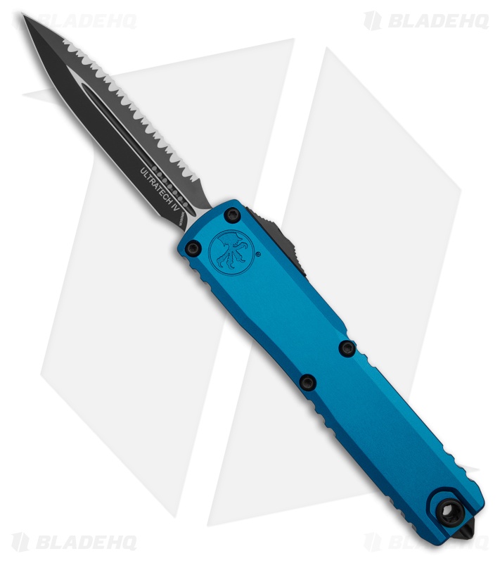 Microtech Ultratech D/E Gen IV Automatic Knife Blue Al (3.5" Black Full Serr)