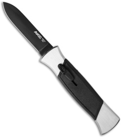 AKC 777 Blackfinger OTF Automatic Knife Brushed Aluminum (3.375" Black Flat)