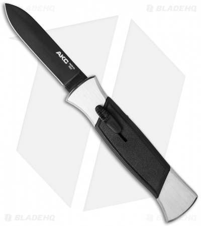 AKC 777 Blackfinger OTF Automatic Knife Brushed Aluminum (3.375" Black Flat)