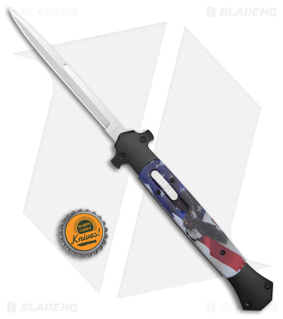 Mago D/A Italian Stiletto Auto OTF Knife American Flag/Eagle (5.75" Satin)