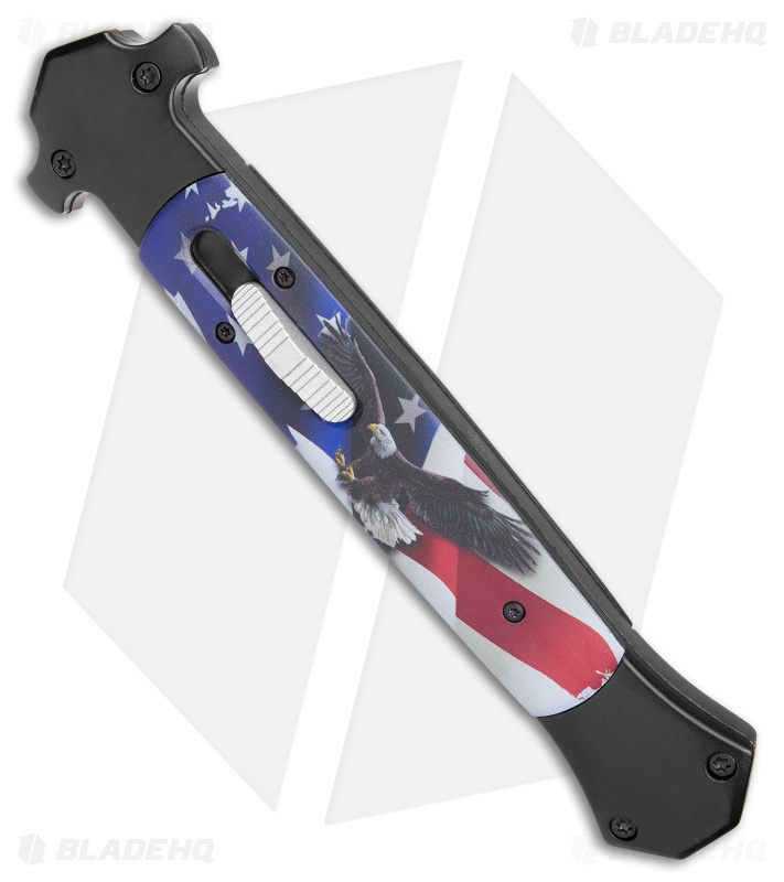 Mago D/A Italian Stiletto Auto OTF Knife American Flag/Eagle (5.75" Satin)