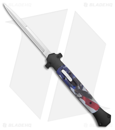 Mago D/A Italian Stiletto Auto OTF Knife American Flag/Eagle (5.75" Satin)