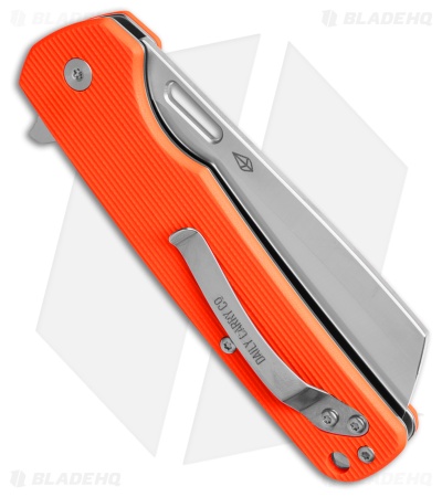 Daily Carry Co. Gauntlet Button Lock Knife Orange G-10 Hawk Bill (Satin)
