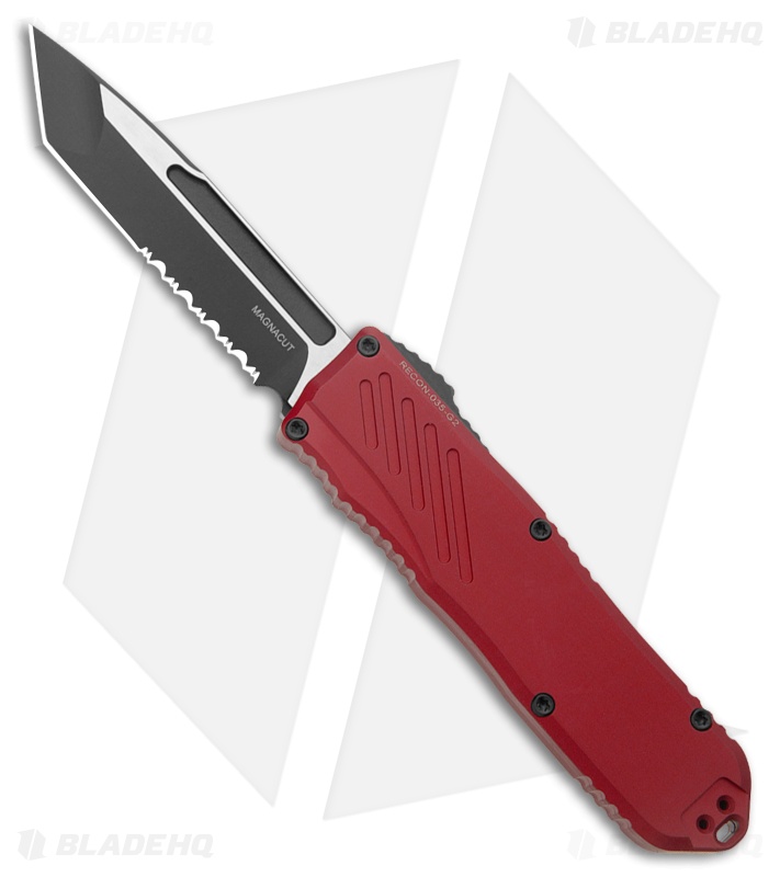 Guardian Tactical RECON-035 G2 T/E OTF Knife Red Aluminum (3.3" Two-Tone Serr)