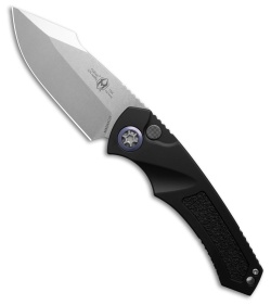 Heretic Knives Pariah Auto Knife Black Aluminum W/ Grip Inserts (3.8" Stonewash)