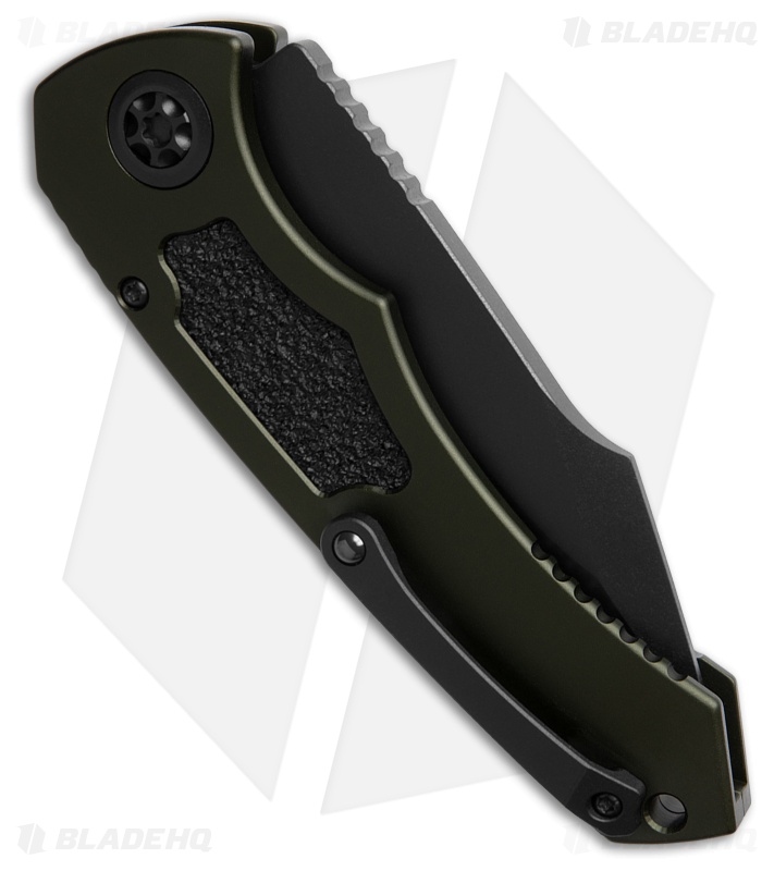 Heretic Knives Pariah MagnaCut Auto Knife Green Alum + Grip Inserts (3.9" Blk )
