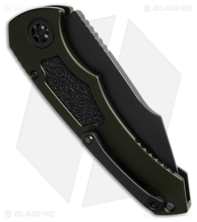 Heretic Knives Pariah MagnaCut Auto Knife Green Alum + Grip Inserts (3.9" Blk )
