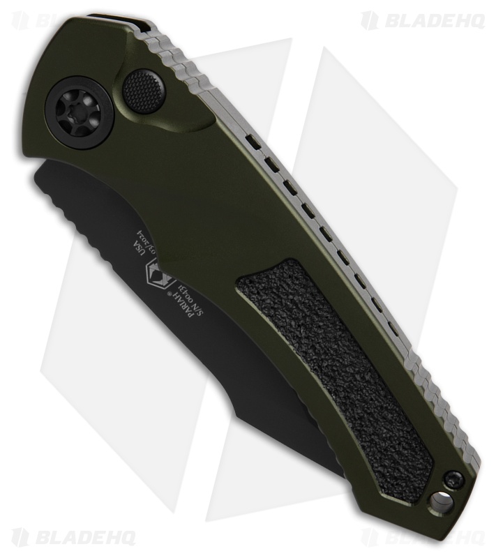 Heretic Knives Pariah MagnaCut Auto Knife Green Alum + Grip Inserts (3.9" Blk )