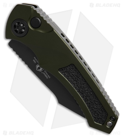 Heretic Knives Pariah MagnaCut Auto Knife Green Alum + Grip Inserts (3.9" Blk )