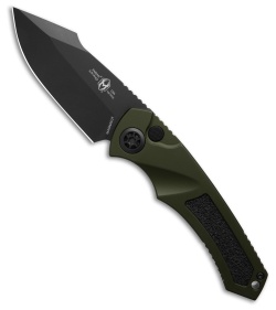 Heretic Knives Pariah MagnaCut Auto Knife Green Alum + Grip Inserts (3.9" Blk )