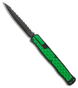 Heretic Cleric II D/E Automatic Knife Black/Green Steel (4.25" DLC Full Serr)