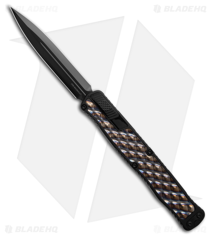 Heretic Cleric II D/E Auto Knife Black W/Flamed Titanium Inlay (4" DLC) 