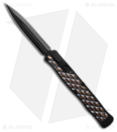 Heretic Cleric II D/E Auto Knife Black W/Flamed Titanium Inlay (4" DLC) 