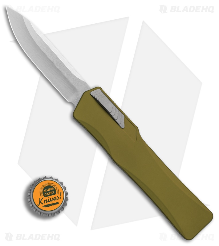 Heretic Knives Cleric Clip Point OTF Automatic Knife Green (3.5" Stonewash)