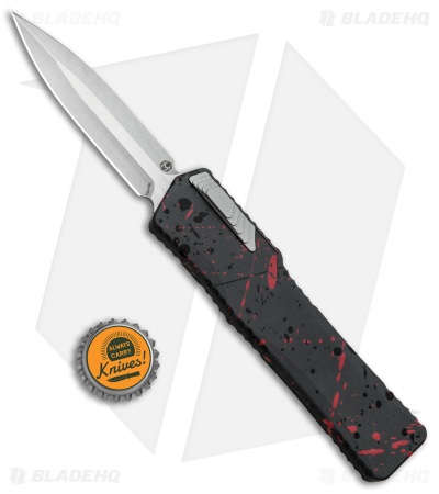 Heretic Knives Cleric Dagger OTF Knife Red Splash/Carbon Fiber (3.5" Stonewash)