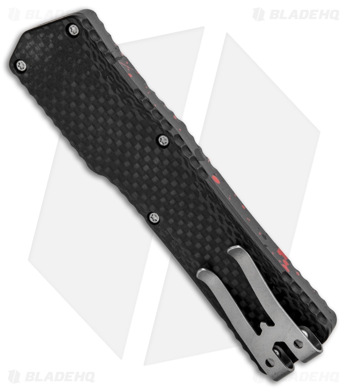 Heretic Knives Cleric Dagger OTF Knife Red Splash/Carbon Fiber (3.5" Stonewash)