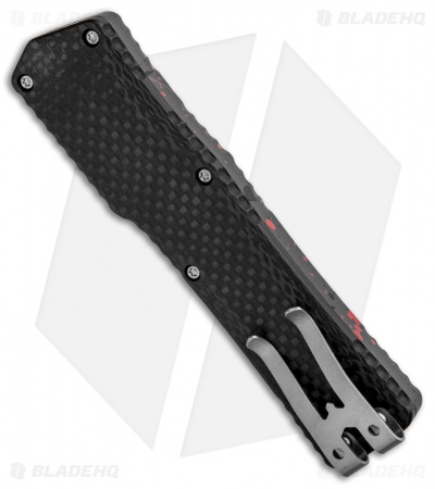 Heretic Knives Cleric Dagger OTF Knife Red Splash/Carbon Fiber (3.5" Stonewash)