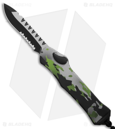 Heretic Knives Hydra Recurve S/A OTF Auto Knife Camo (3.6" Two-Tone Serr)