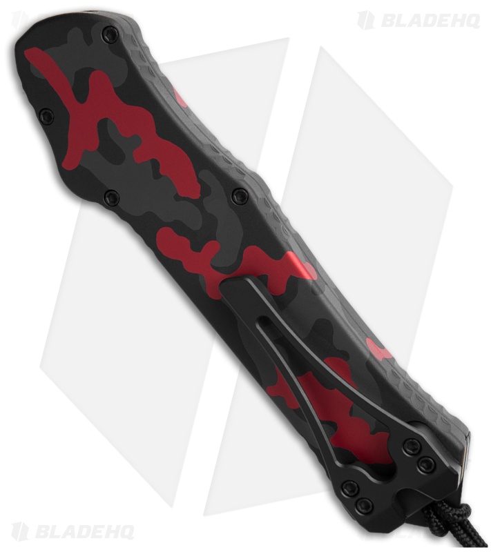 Heretic Knives Hydra Tanto S/A OTF Auto Knife Red Camo (3.6" Two-Tone Full Serr)