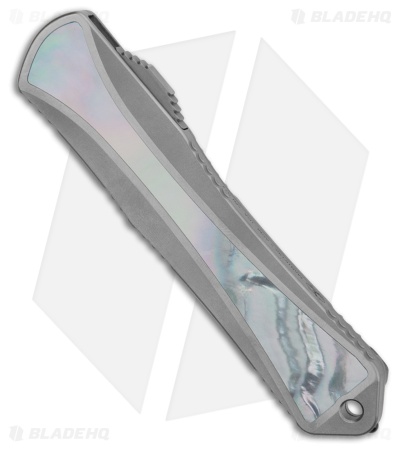 Heretic Custom Manticore S Bowie OTF Knife Steel/MOP (2.6" Baker Damascus/MOP)