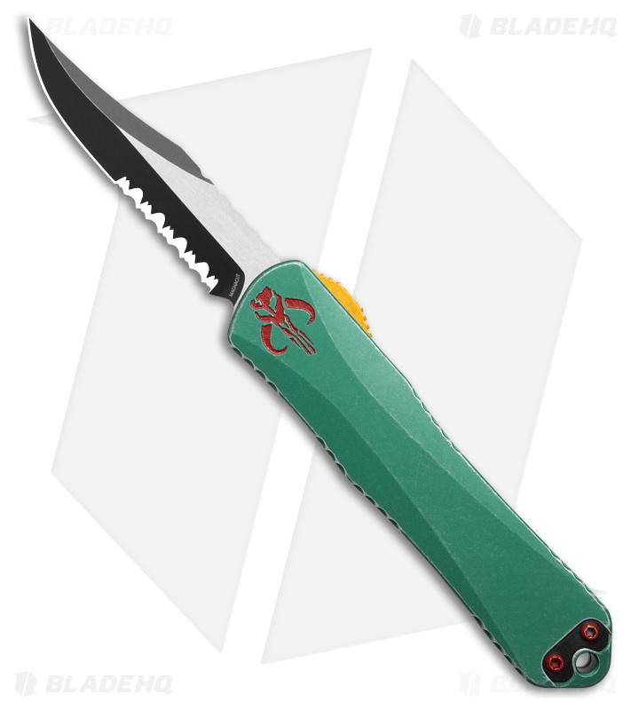 Heretic Knives Manticore E Bowie OTF Knife Bounty Hunter Al (3.1" Two-Tone Serr)