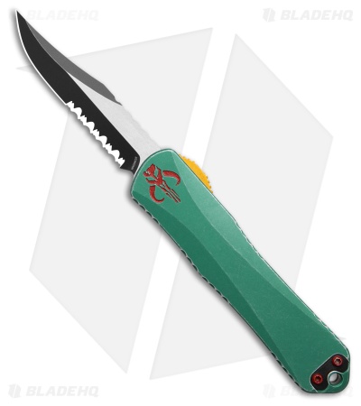 Heretic Knives Manticore E Bowie OTF Knife Bounty Hunter Al (3.1" Two-Tone Serr)