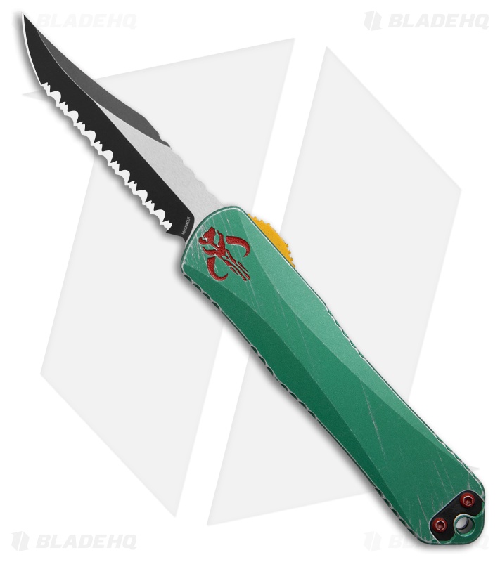 Heretic Knives Manticore E Bowie OTF Knife Bounty Hunter Al (3.1" Two-Tone Full Serr)